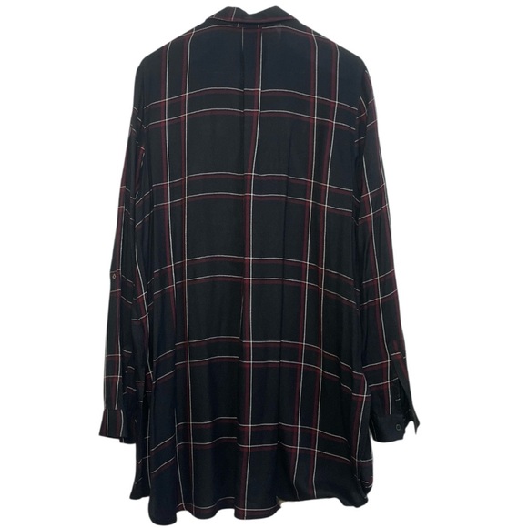 Reitmans Plaid Longline Tunic Blouse Black Red Check Roll Tab Sleeve Top Size L - Picture 2 of 5